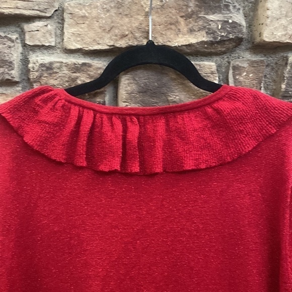 Alex Marie red metallic V-neck sweater cardigan with gold buttons. Size XL - Picture 6 of 12